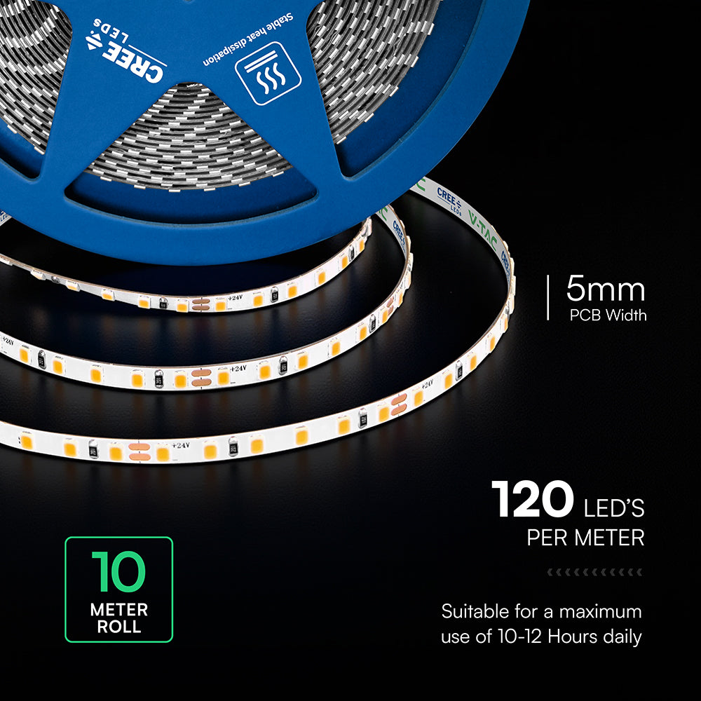 8W Taśma LED / Chip CREE / Barwa:6500K / IP20 / Zasilanie: 24V / Wzmocniony podkład PCB / Rolka:10m / 6 Lat gwarancji