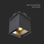 9W Solarna Lampa Ścienna z czujnikiem ruchu / Barwa: 3w1 / Obudowa: Szara / IP65