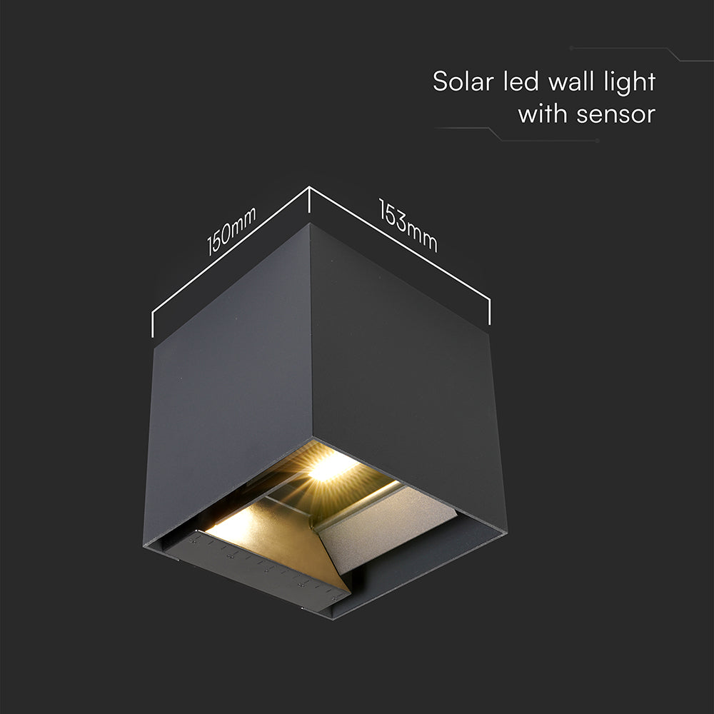 9W Solarna Lampa Ścienna z czujnikiem ruchu / Barwa: 3w1 / Obudowa: Szara / IP65