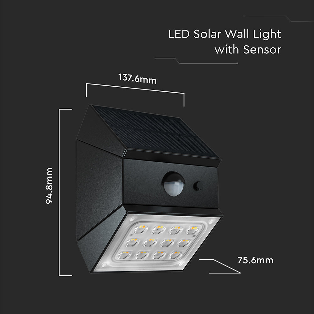 2.5W Solarna kinkiet ogrodowy z czujnikiem ruchu / Obudowa: Czarna / Barwa:3w1