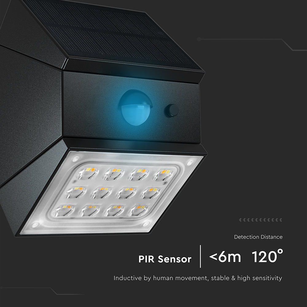 2.5W Solarna kinkiet ogrodowy z czujnikiem ruchu / Obudowa: Czarna / Barwa:3w1