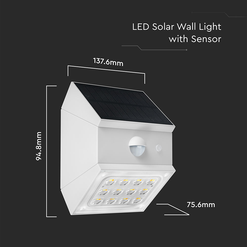 2.5W Solarna kinkiet ogrodowy z czujnikiem ruchu / Obudowa: Biała / Barwa:3w1
