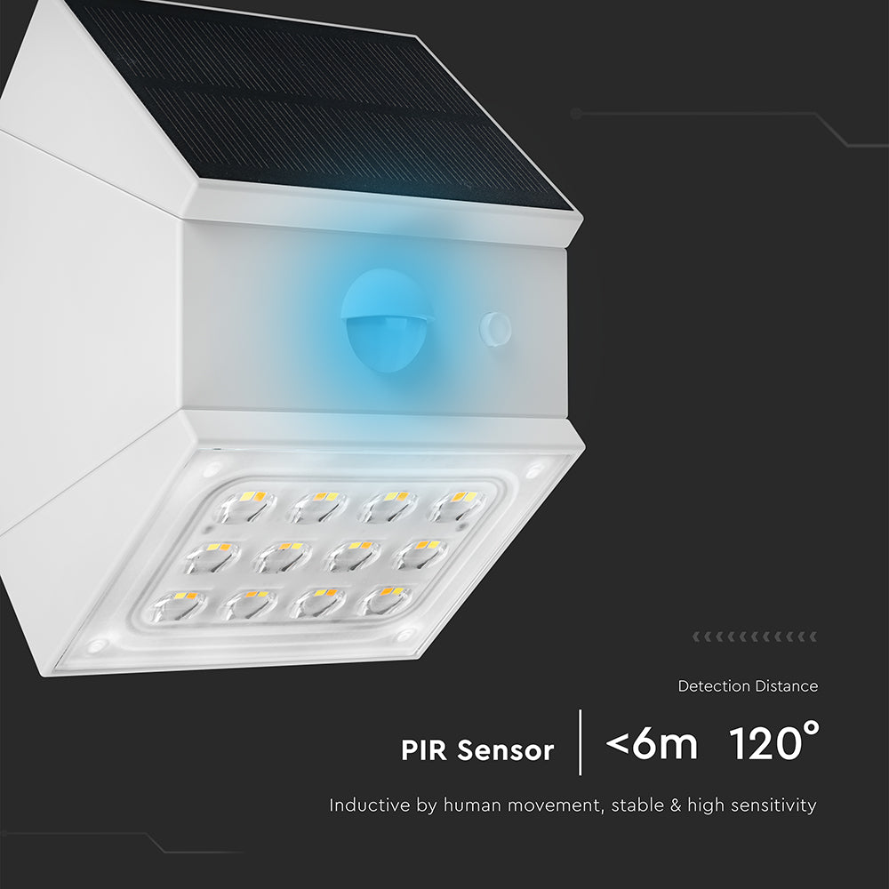 2.5W Solarna kinkiet ogrodowy z czujnikiem ruchu / Obudowa: Biała / Barwa:3w1