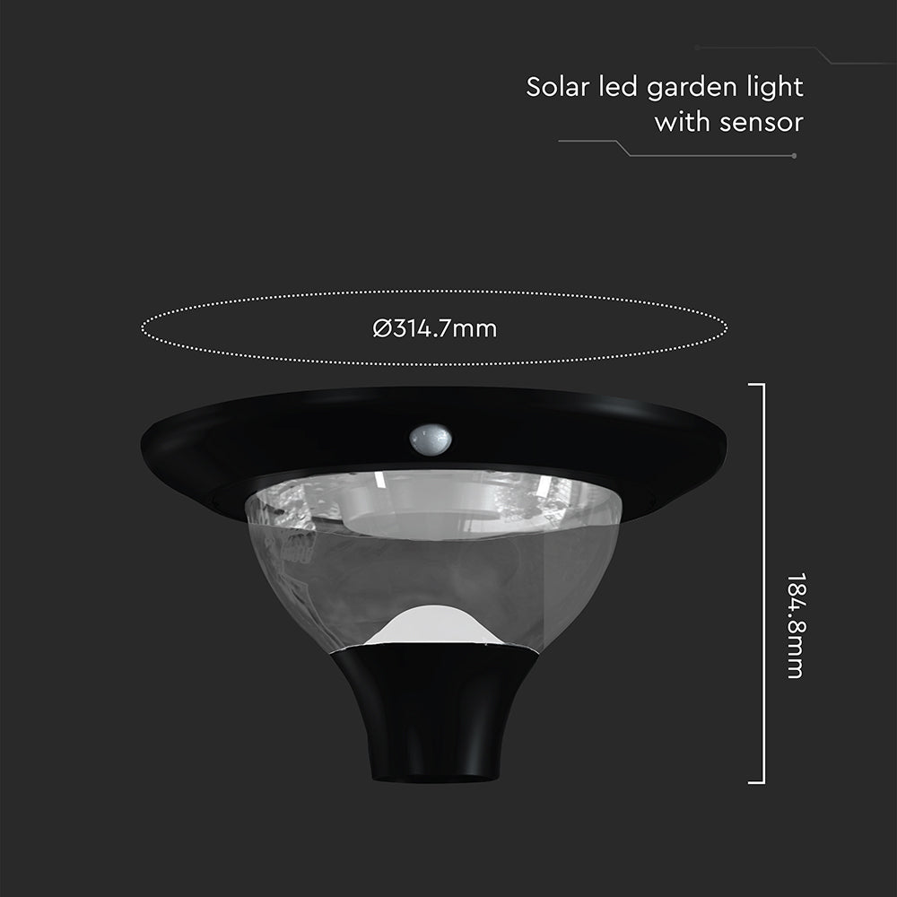 15W Ogrodowa Lampa Solarna z czujnikiem ruchu / Barwa:3w1 / Obudowa: Czarna