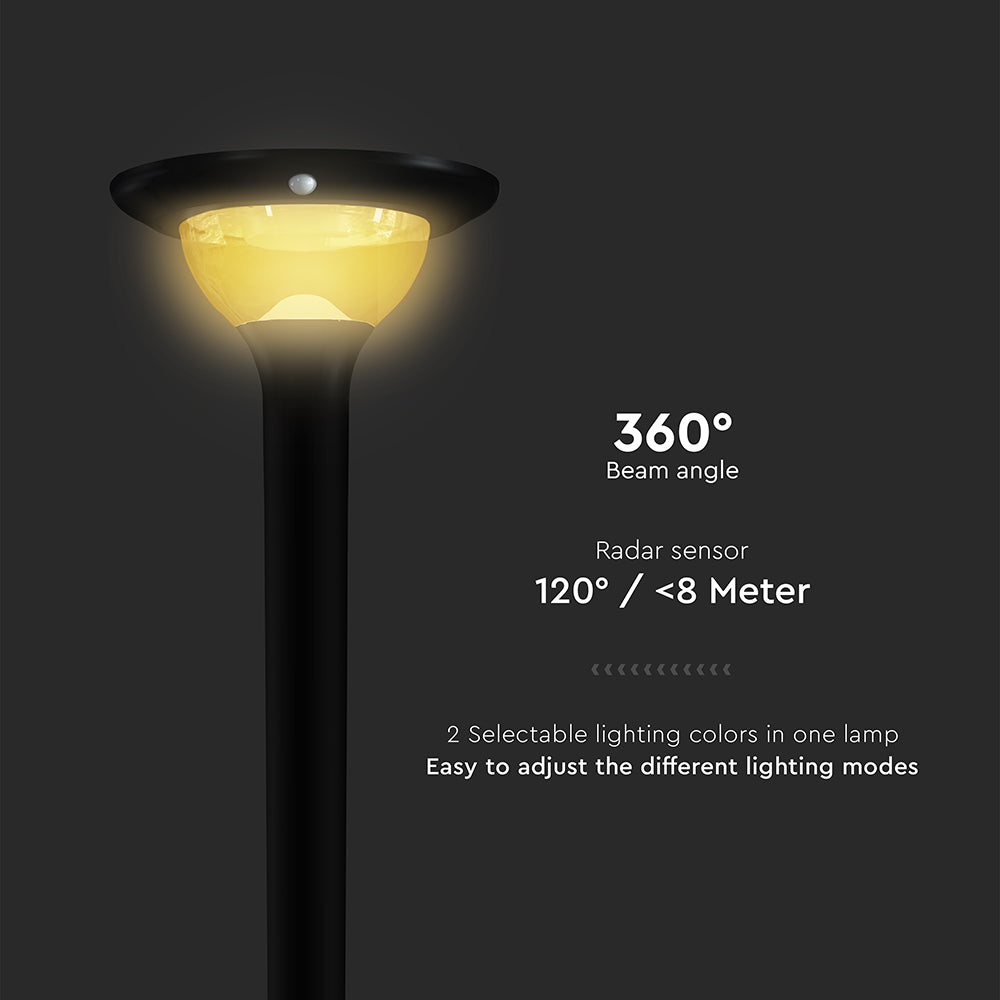 15W Ogrodowa Lampa Solarna z czujnikiem ruchu / Barwa:3w1 / Obudowa: Czarna