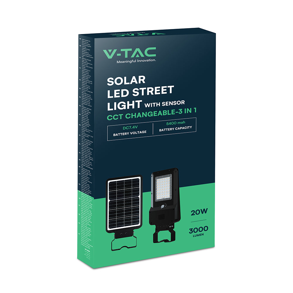 20W Lampa uliczna solarna z czujnikiem ruchu / Barwa:3w1 / Obudowa: Czarna