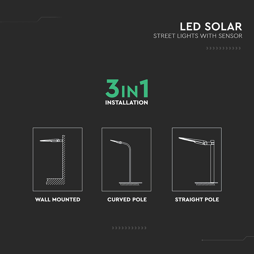 20W Lampa uliczna solarna z czujnikiem ruchu / Barwa:3w1 / Obudowa: Czarna