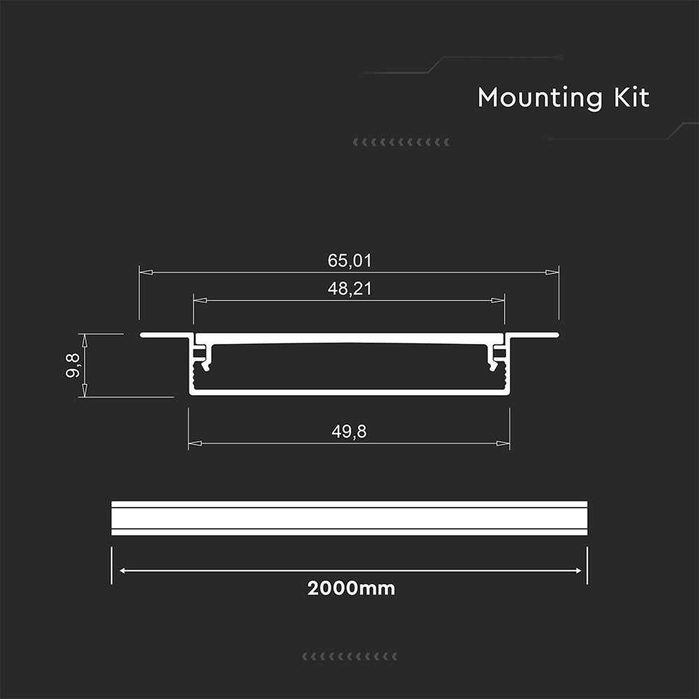 Profil Aluminiowy do paska LED na wpuszczany / 2000x50x10mm / Kolor: Aluminium