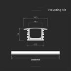 Profil Aluminiowy do paska LED na wpuszczany / 2000x17x14mm / Kolor: Aluminium