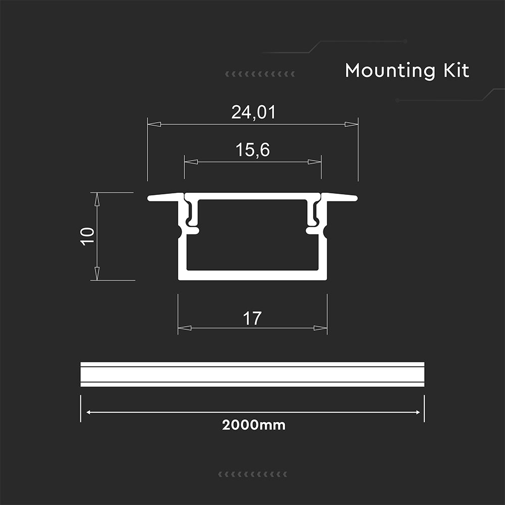 Profil Aluminiowy do paska LED na wpuszczany / 2000x17x10mm / Kolor: Aluminium