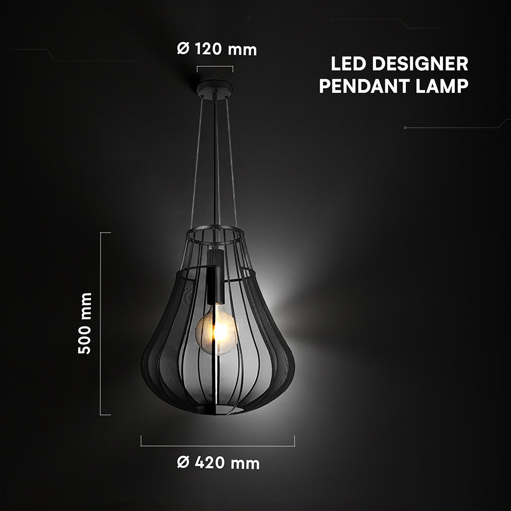 Lampa Wisząca / Gniazdo: E27 / Klosz: Siatka / Czarny