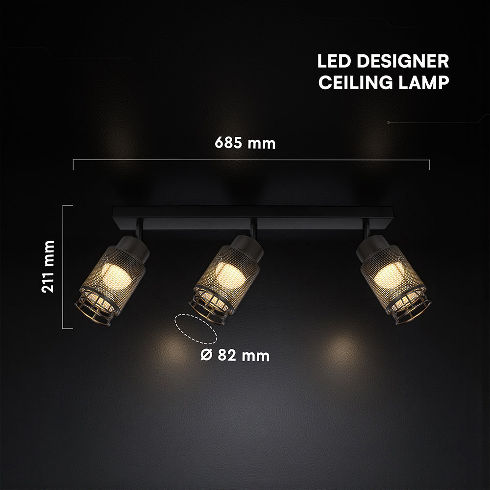 3x6W Dekoracyjna lampa sufitowa LED / Barwa: 3000K / Obudowa: Czarna / IP20