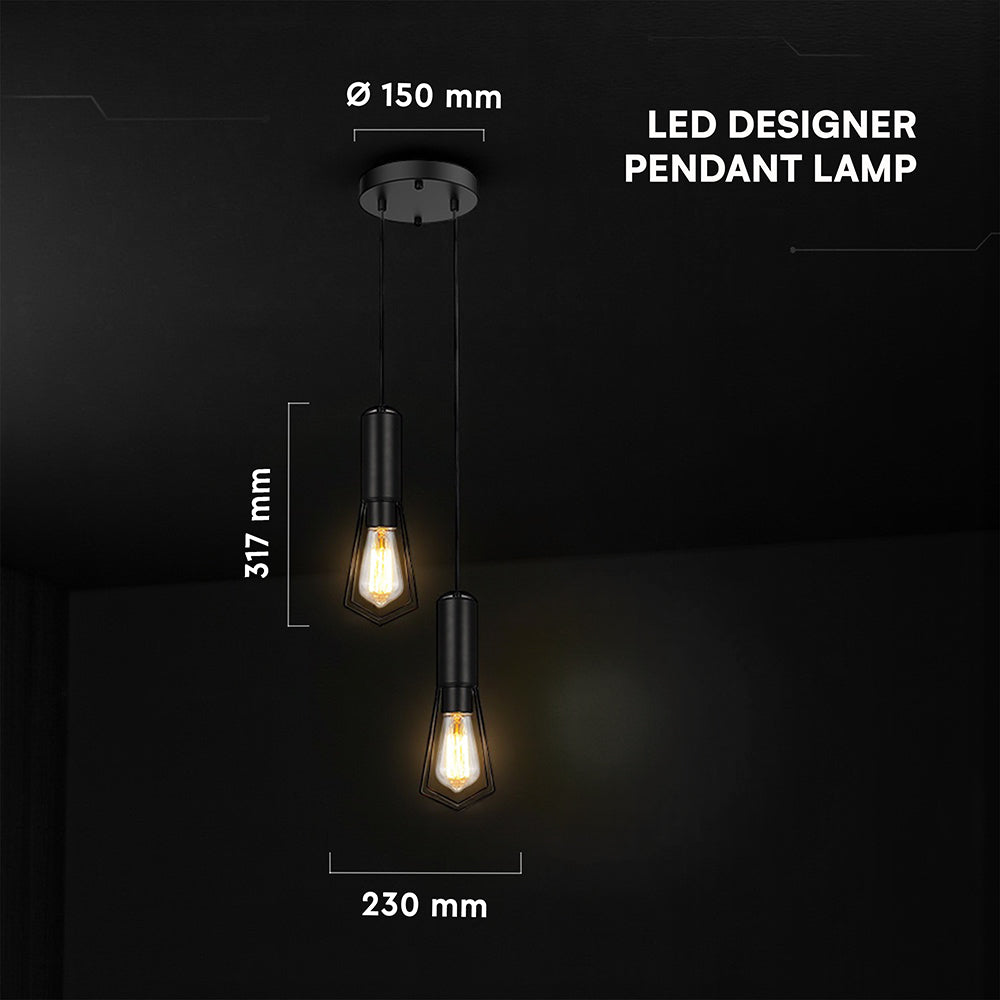Lampa Wisząca / Gniazdo: 2xE27 / Klosz: Siatka / Czarny