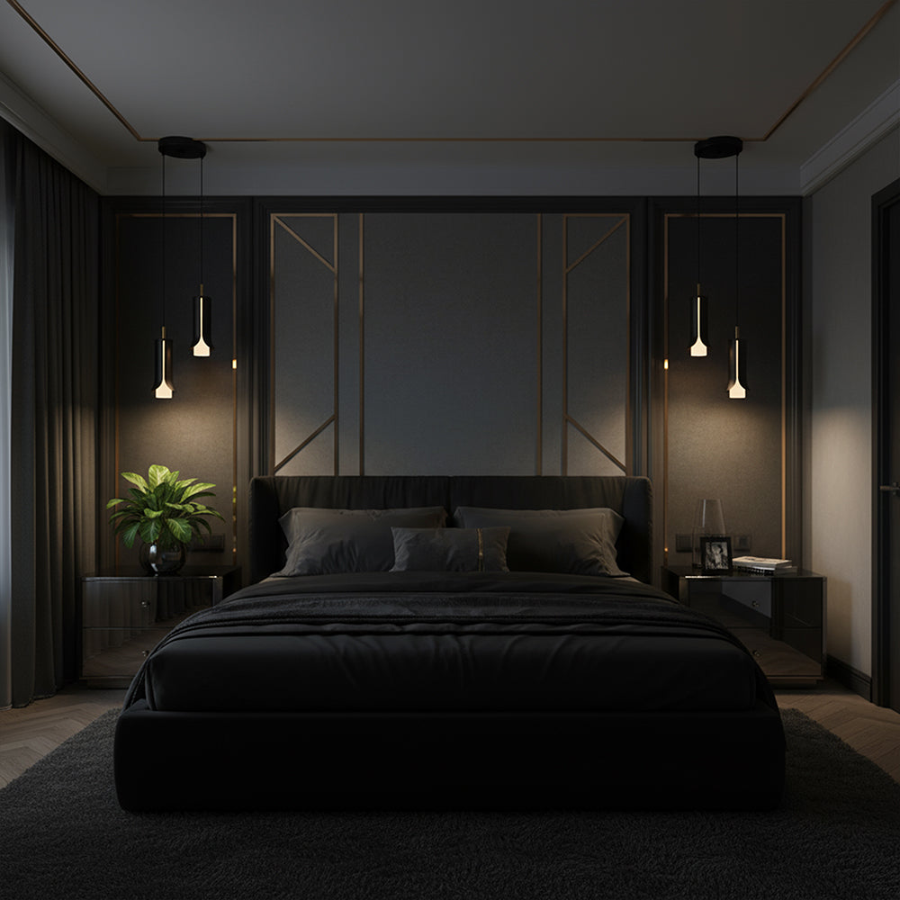 2x5W Lampa Wisząca / Barwa: 3000K / Klosz: Tuba / Czarny + Złoto