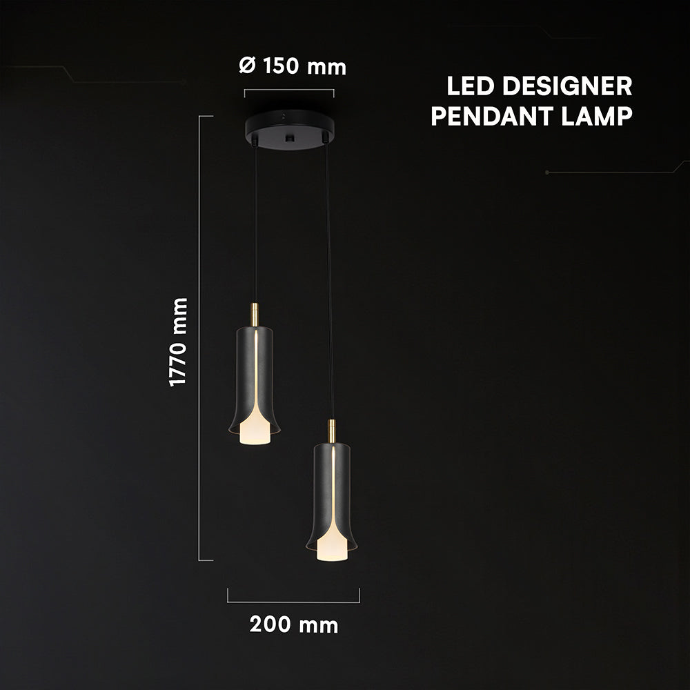 2x5W Lampa Wisząca / Barwa: 3000K / Klosz: Tuba / Czarny + Złoto