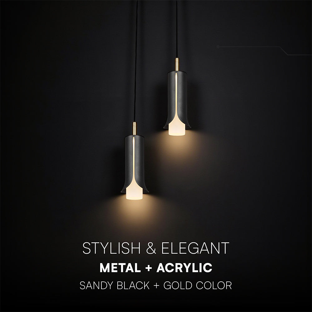 2x5W Lampa Wisząca / Barwa: 3000K / Klosz: Tuba / Czarny + Złoto