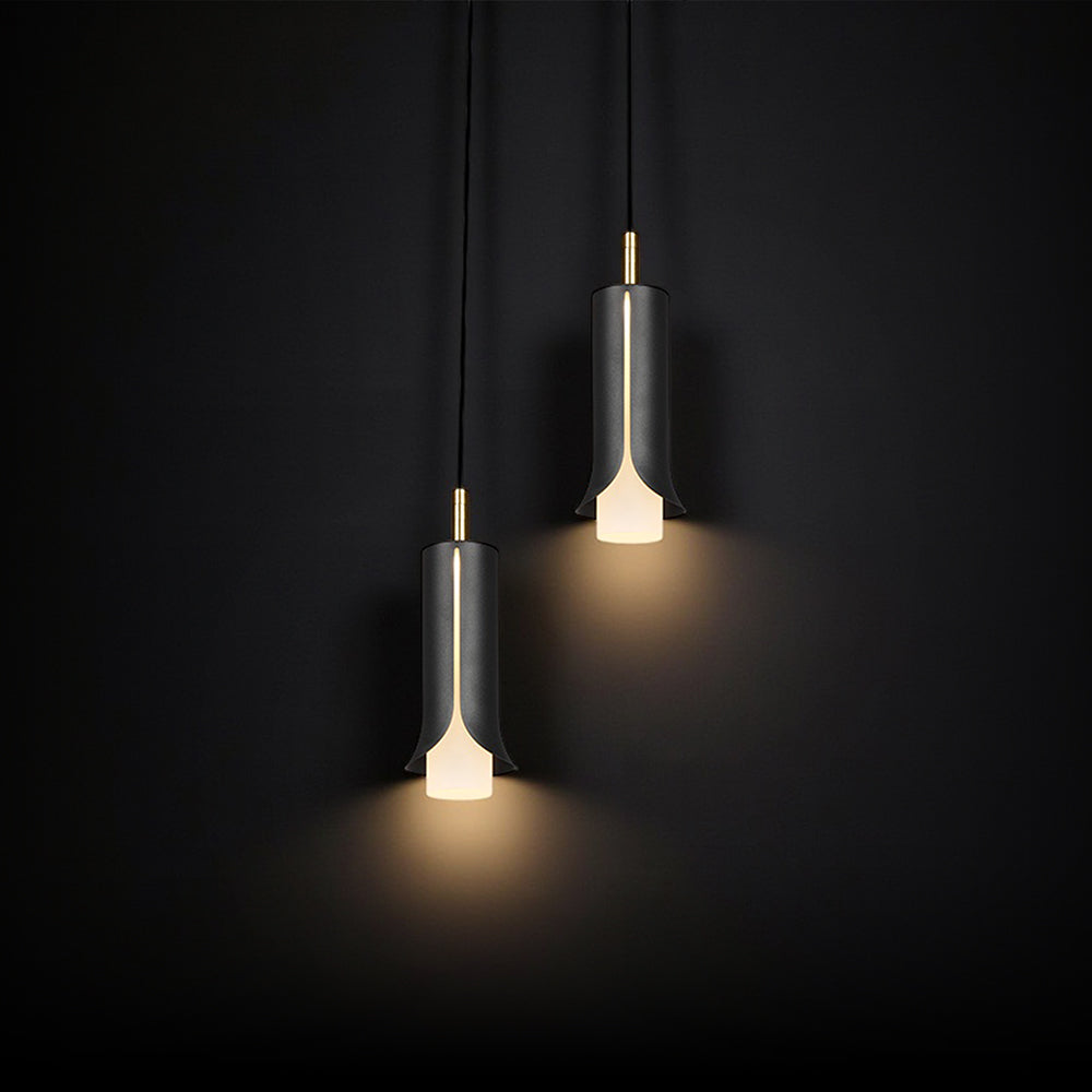 2x5W Lampa Wisząca / Barwa: 3000K / Klosz: Tuba / Czarny + Złoto