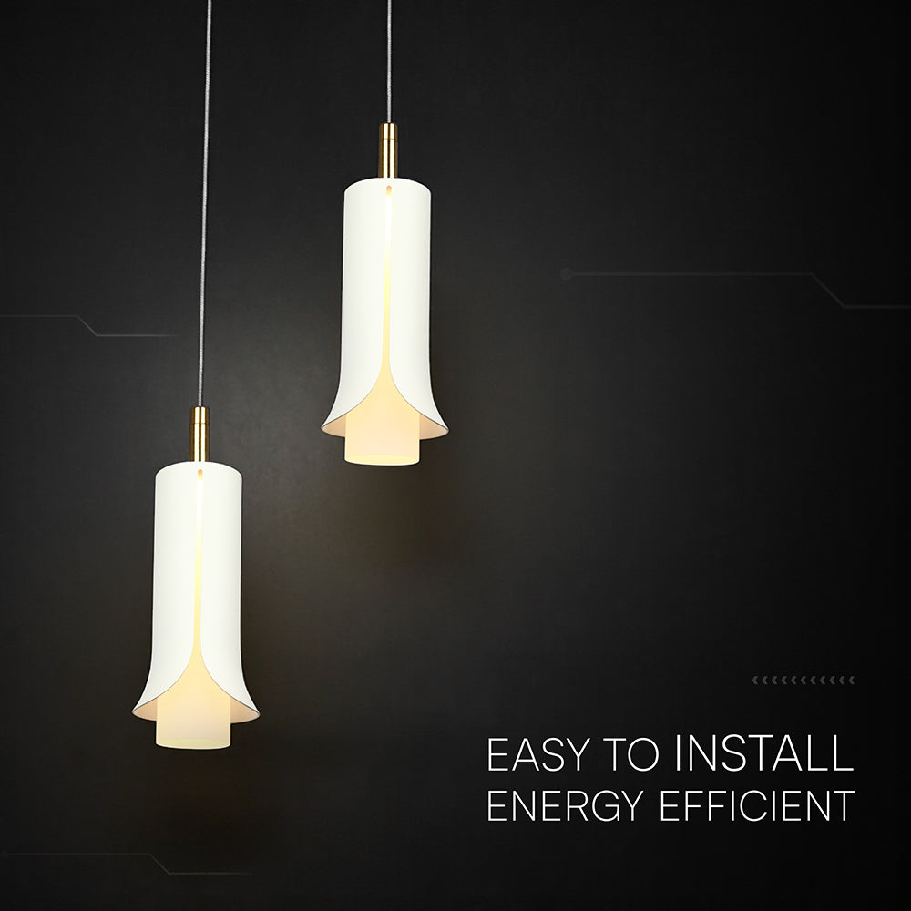 2x5W Lampa Wisząca / Barwa: 3000K / Klosz: Tuba / Biały + Złoto