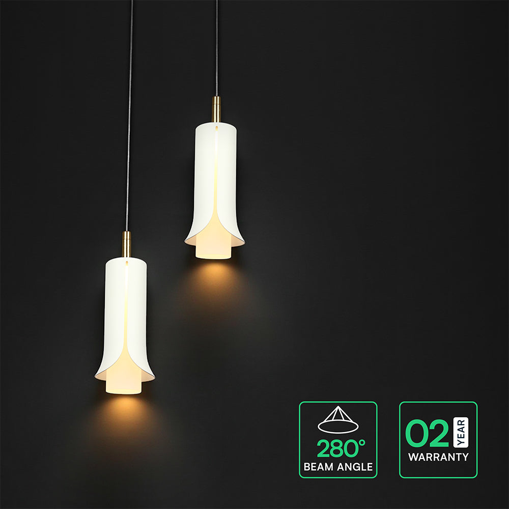 2x5W Lampa Wisząca / Barwa: 3000K / Klosz: Tuba / Biały + Złoto