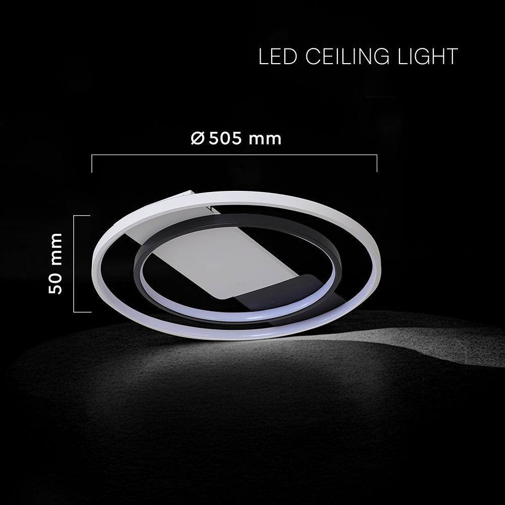 36W Dekoracyjna lampa sufitowa LED / Barwa: 3w1 / Sterowanie: Pilot / Obudowa: Czarna / IP20