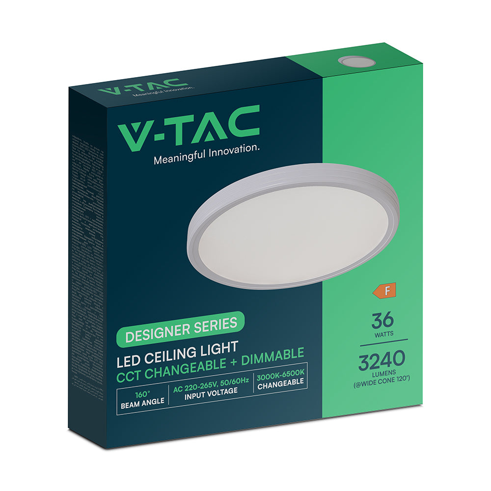 36W Dekoracyjna lampa sufitowa LED / Barwa: 3w1 / Sterowanie: Pilot / Obudowa: Biała / IP20