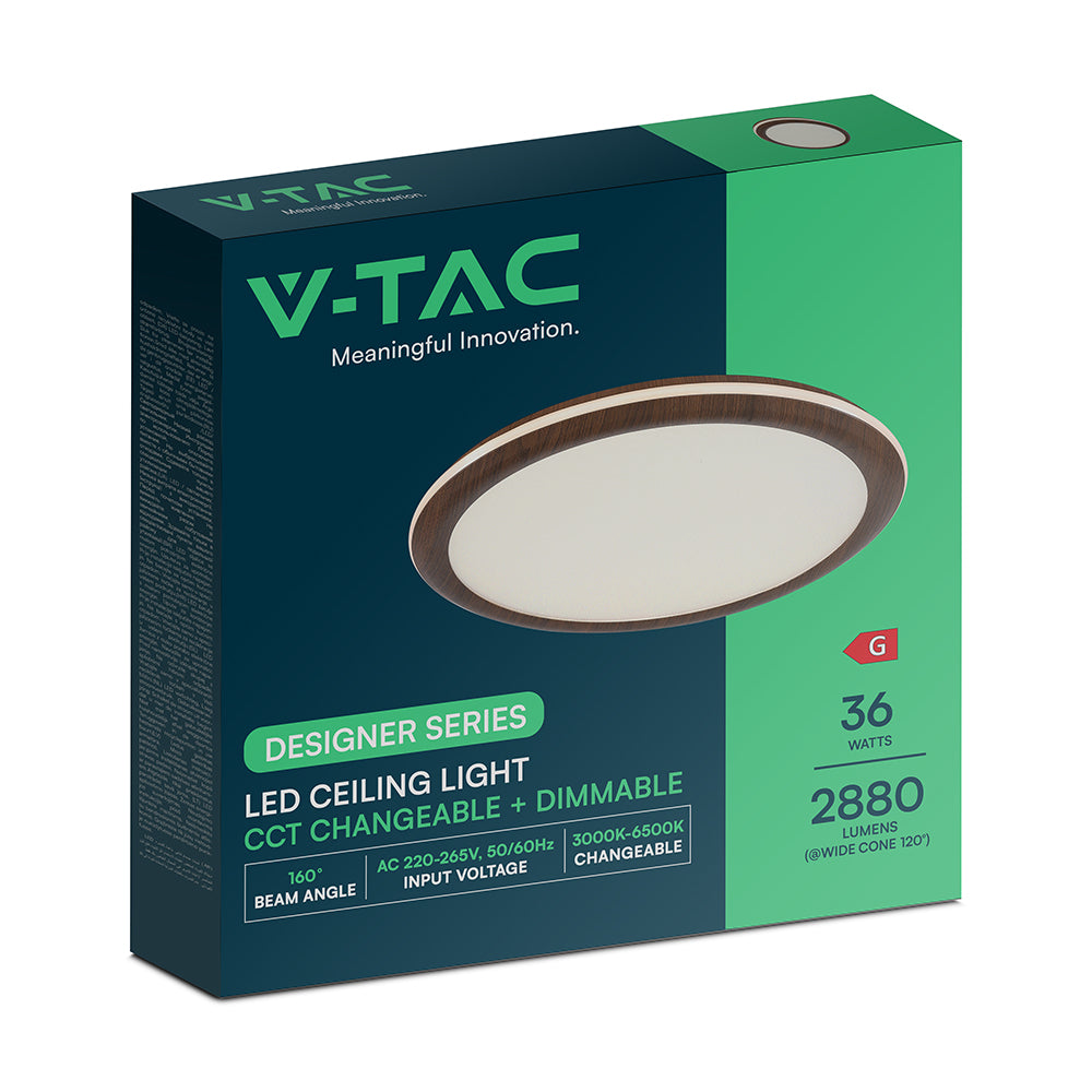 36W Dekoracyjna lampa sufitowa LED / Barwa: 3w1 / Sterowanie: Pilot / Obudowa: Drewno / IP20