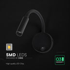 3W Hotelowa lampa ścienna / Chip CREE / Barwa: 3000K / Kolor: Czarny