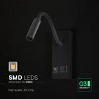 3W Hotelowa lampa ścienna USB / Chip CREE / Barwa: 3000K / Kolor: Czarny