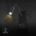 3W Hotelowa lampa ścienna USB / Chip CREE / Barwa: 3000K / Kolor: Czarny
