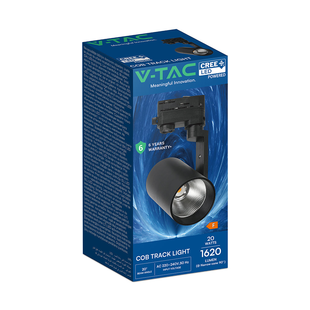 20W Lampa LED na szynoprzewód / Chip CREE / Barwa: 4000K / 6 lat gwarancji / Obudowa: Czarna
