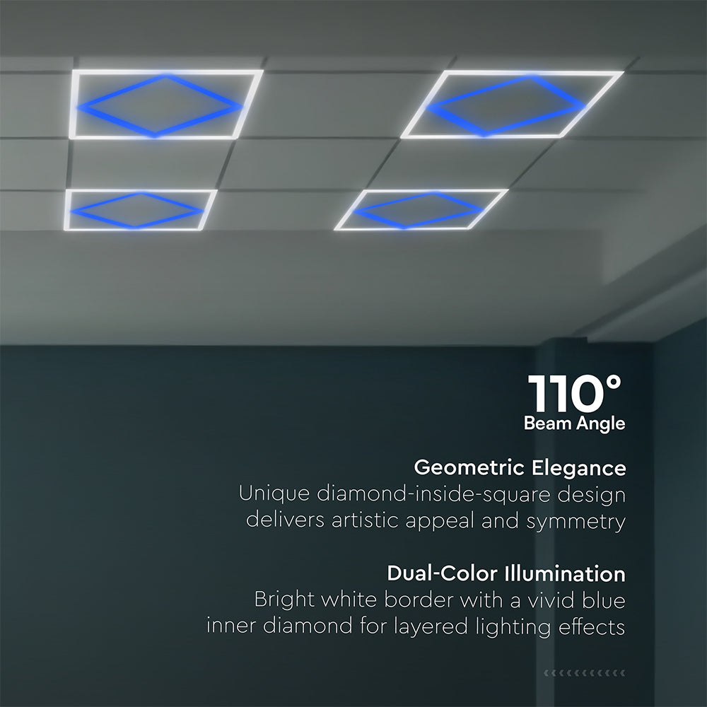 64W Panel LED Ramowy diament 600x600mm / Zasilacz LIFUD / FLICKER FREE / Barwa: 6500K + Niebieski / Opakowanie: 6szt.