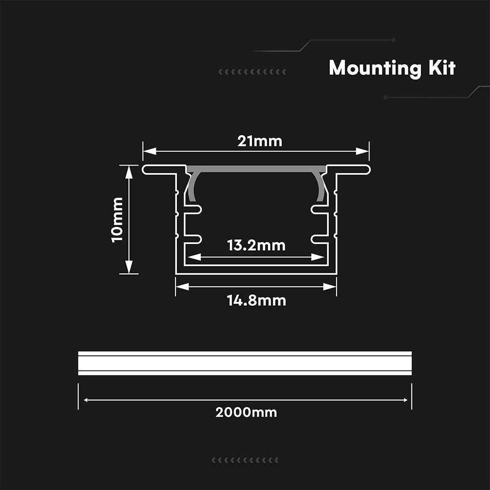 Profil Aluminiowy do paska LED na wpuszczany / 2000x14.8x10mm / Kolor: Aluminium