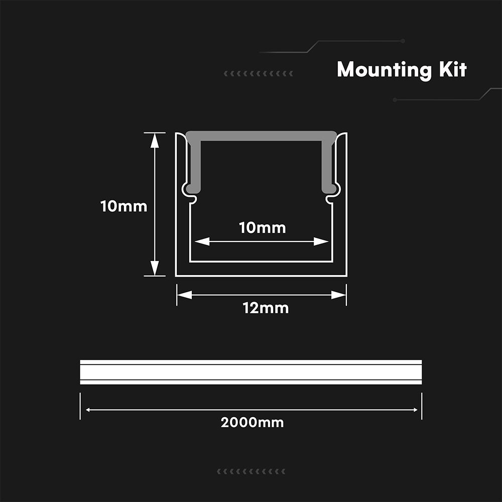 Profil Aluminiowy do paska LED na powierzchniowy / 2000x12x10mm / Kolor: Aluminium