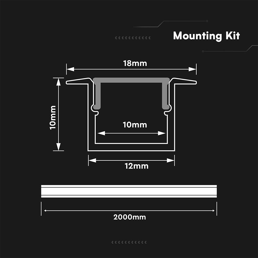 Profil Aluminiowy do paska LED na wpuszczany / 2000x12x10mm / Kolor: Aluminium