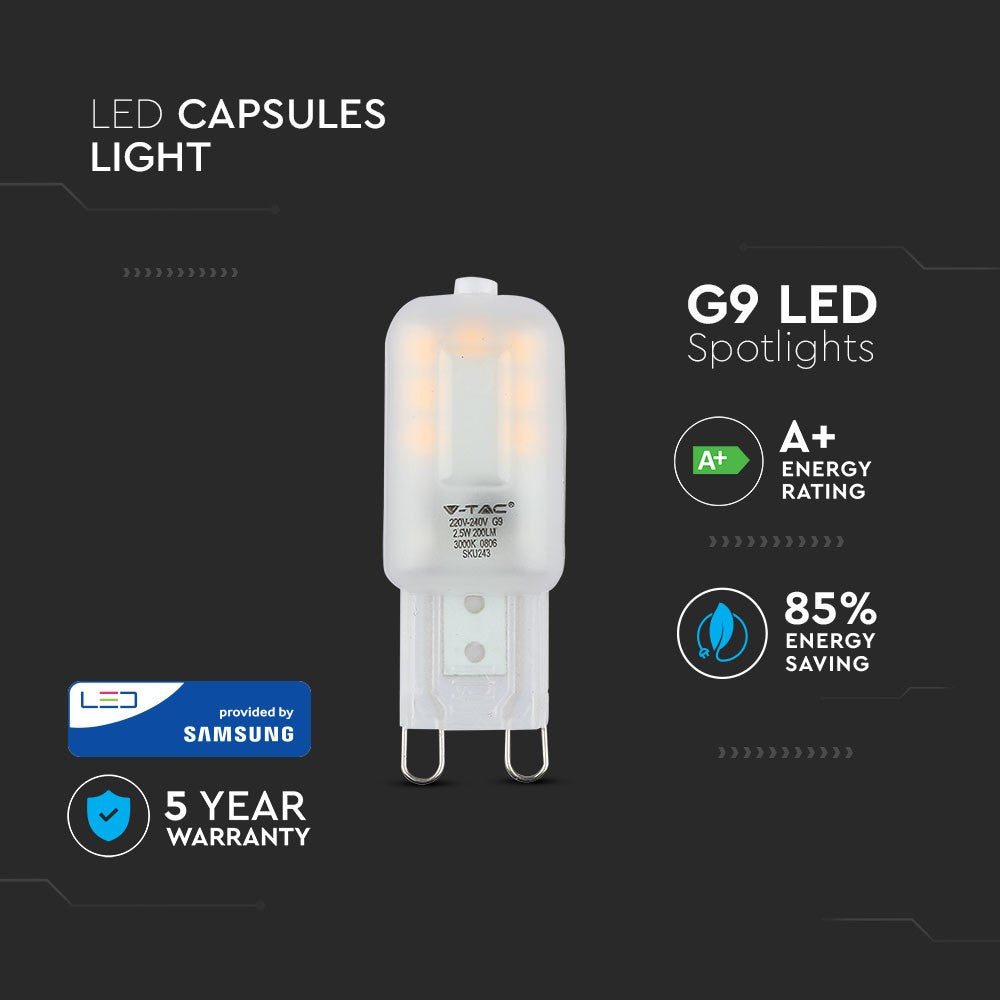 2.5W G9 Żarówka LED / Chip SAMSUNG / Barwa:6400K / Trzonek:G9
