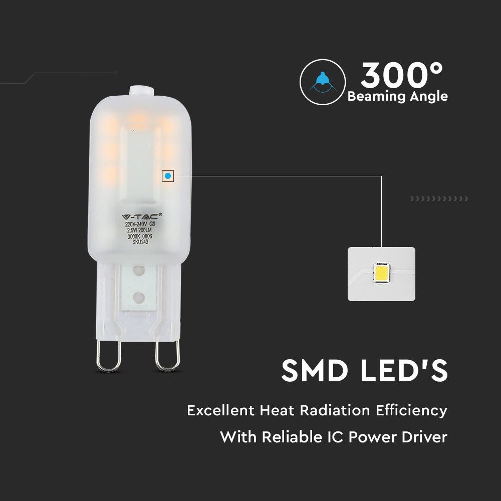 2.5W G9 Żarówka LED / Chip SAMSUNG / Barwa:3000K / Trzonek:G9