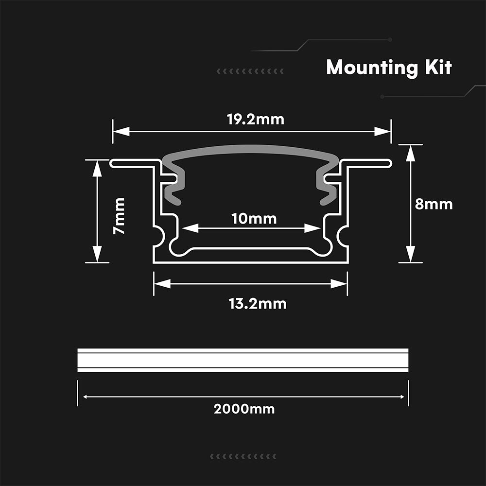 Profil Aluminiowy do paska LED na wpuszczany / 2000x13.2x7mm / Kolor: Aluminium