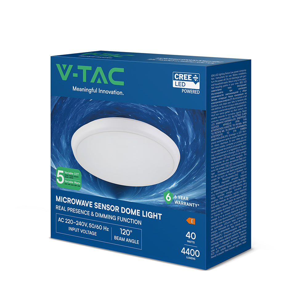 VT-8179 LED DOME LIGHT WITH MICROWAVE SENSOR CREE CHIP 5IN1 POWER /CCT IP65 6 YEARS WTY