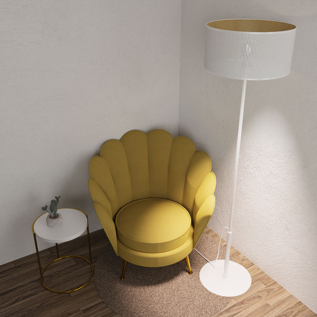 lampa podł. prosta, Loft shade white, cylinder shade dia 400, h 200 white/gold 1xE27