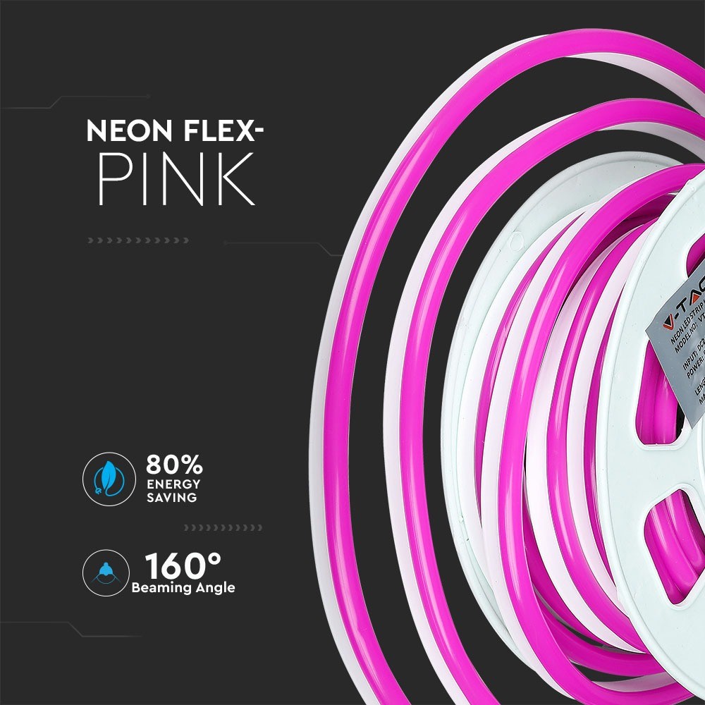 NEON FLEX / Barwa: Różowy / Zasilanie: 24V / Rolka:10m