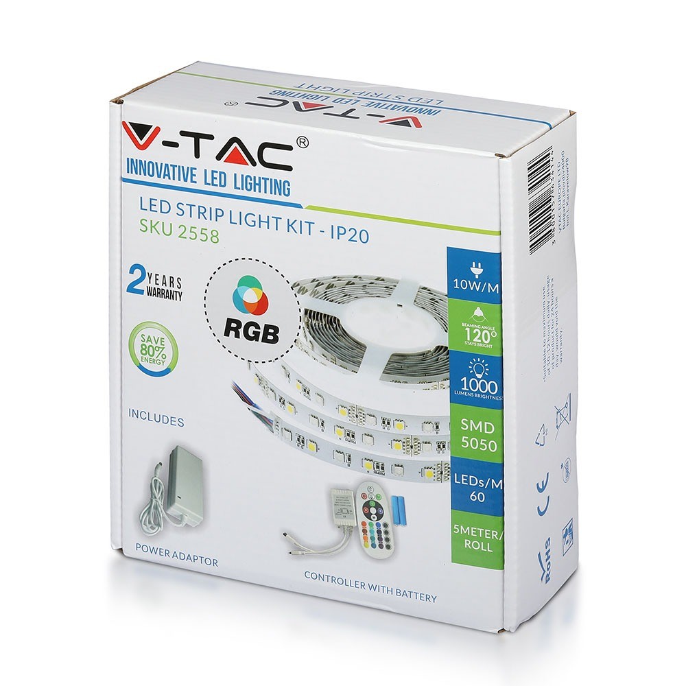 Zestaw Taśma LED z zasilaczem i sterownikiem / Barwa: RGB / IP20 / Rolka:5m