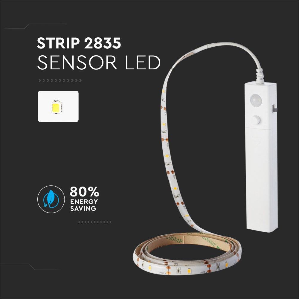 2.4W Taśma LED z czujnikiem ruchu / Zestaw / Barwa:4000K / Zasilanie:4xAAA / Rolaka:1m