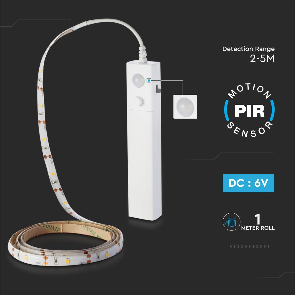 2.4W Taśma LED z czujnikiem ruchu / Zestaw / Barwa:4000K / Zasilanie:4xAAA / Rolaka:1m