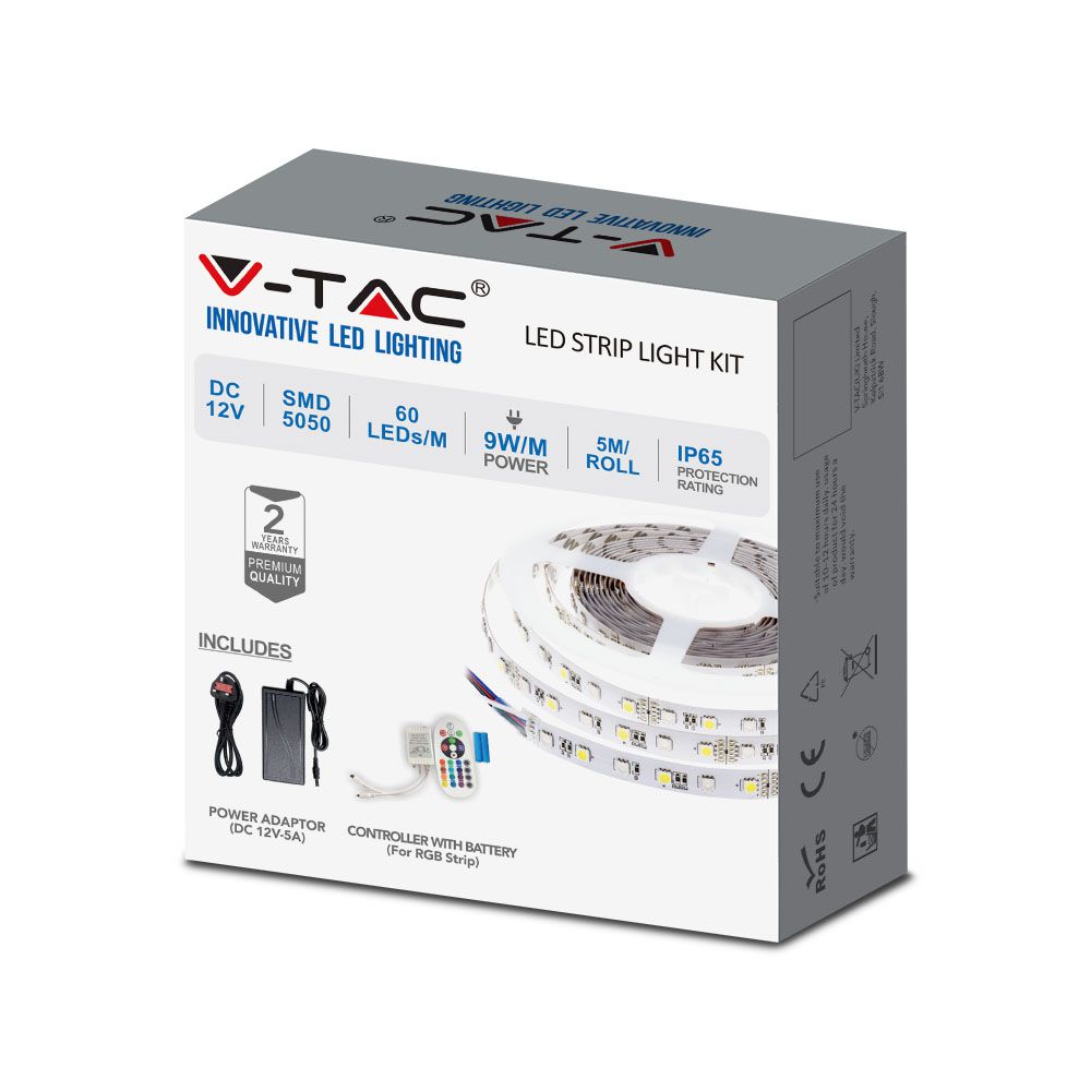 Zestaw Taśma LED z zasilaczem i sterownikiem / Barwa:6400K / IP65 / Zasilanie:12V / Rolka:5m