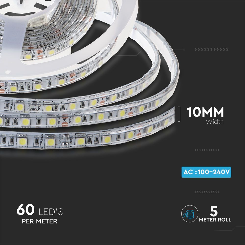 Zestaw Taśma LED z zasilaczem i sterownikiem / Barwa:6400K / IP65 / Zasilanie:12V / Rolka:5m