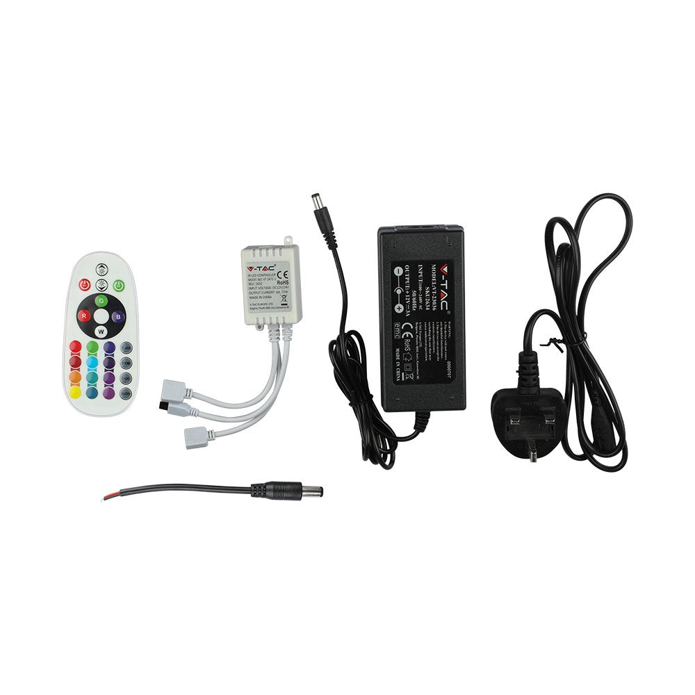 Zestaw Taśma LED z zasilaczem i sterownikiem / Barwa: RGB / Wtyczka BS / IP20 / Rolaka:2x5m