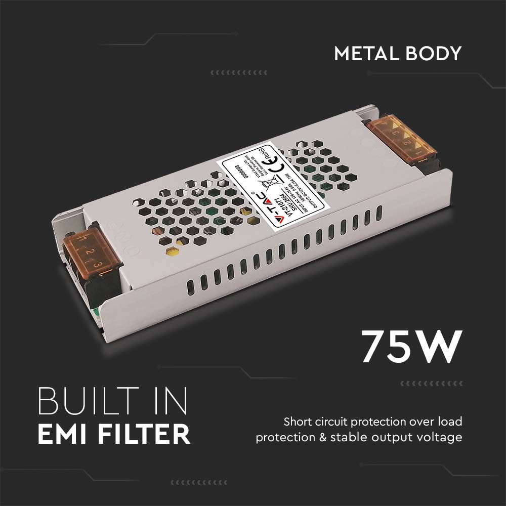 75W Zasilacz LED / Zasilanie:12V 6.25A / IP20