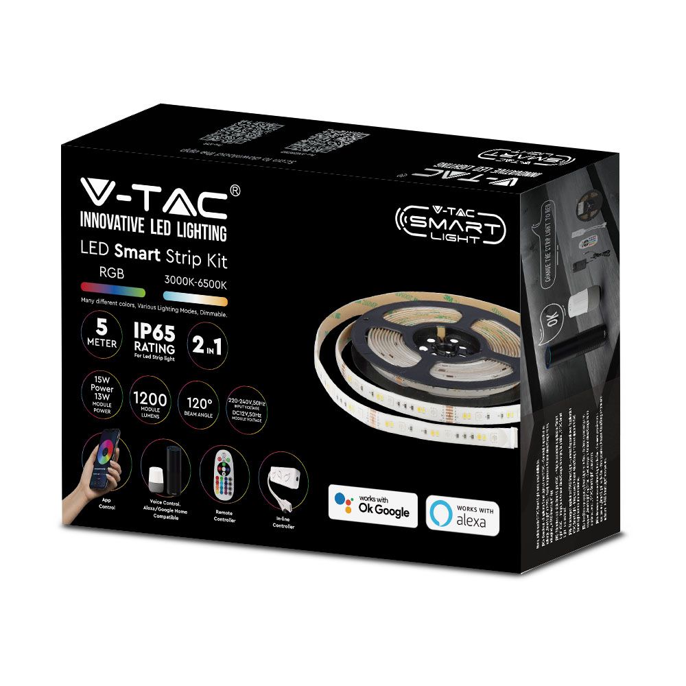 40W Zestaw Taśma LED z zasilaczem i pilotem / Kompatybilny z Amazon Alexa i Google Home / Barwa: RGB+3w1/ Wtyczka EU / IP64