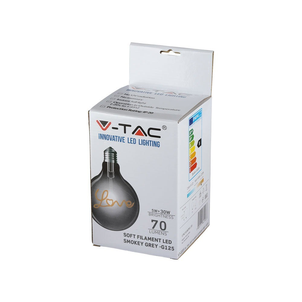5W LED G125 Żarówka LED Filament / Klosz Bursztynowy / Barwa:2200K / Trzonek:E27