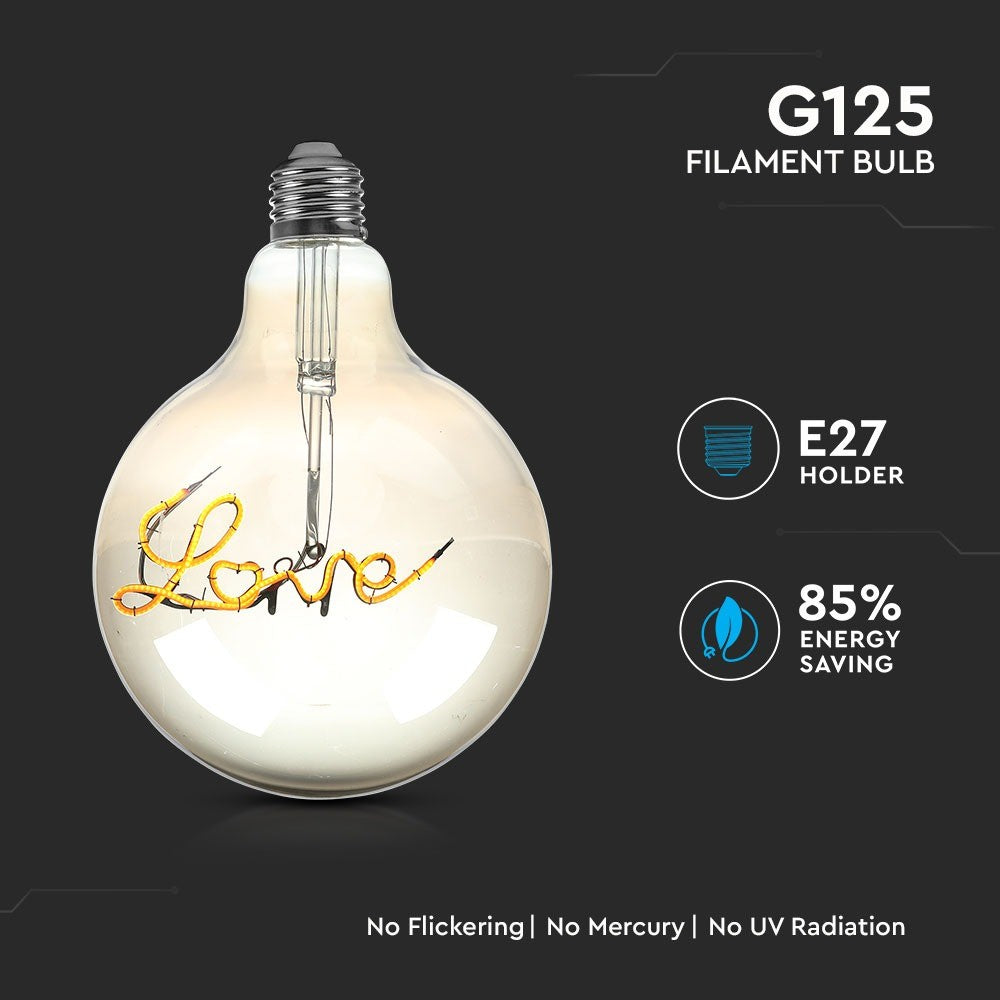 5W LED G125 Żarówka LED Filament / Klosz Bursztynowy / Barwa:2200K / Trzonek:E27